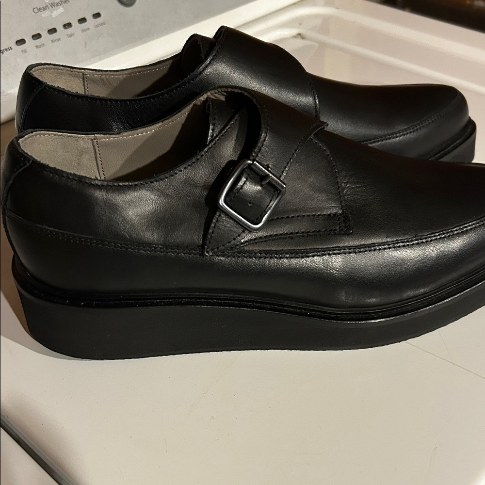 All Saints Black Leather Loafers with Buckle